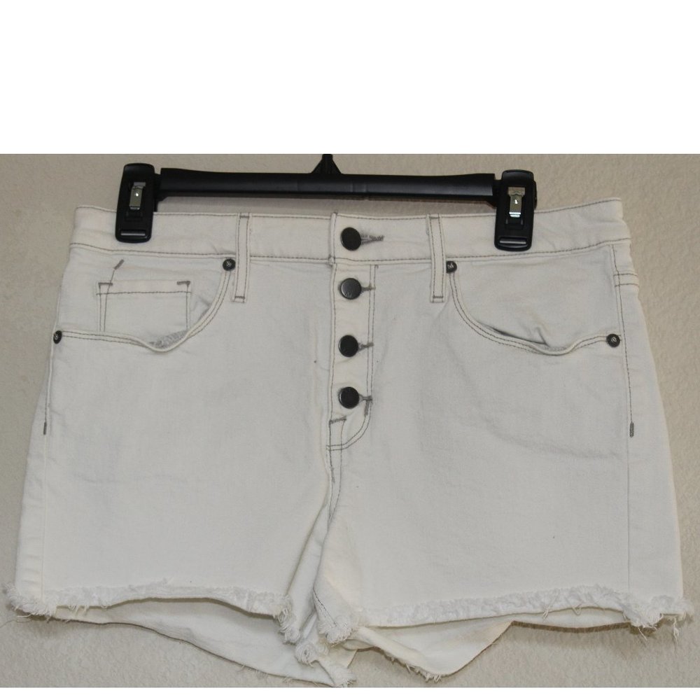 Denim High Rise Stretch Button Closure Shorts